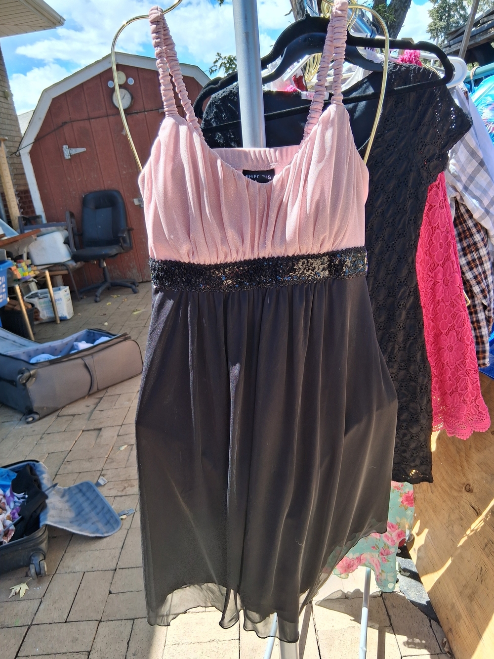 Enfocus Studio Blush Pink and Black Sequin Waist Midi Dress